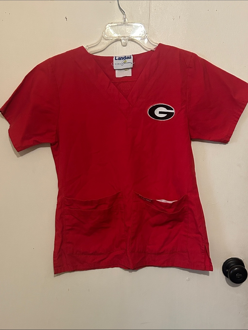 Landau Red V-Neck Scrub Top with Georgia 'G' Patch